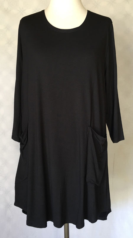 3/4 Sleeve Front Pocket Tunic Top - Black